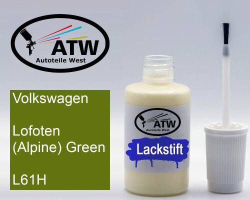 Volkswagen, Lofoten (Alpine) Green, L61H: 20ml Lackstift, von ATW Autoteile West.